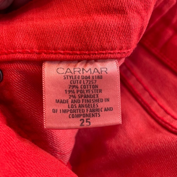 Skinny Bright Red Carmar Jeans Size 25 High Rise - Picture 6 of 9